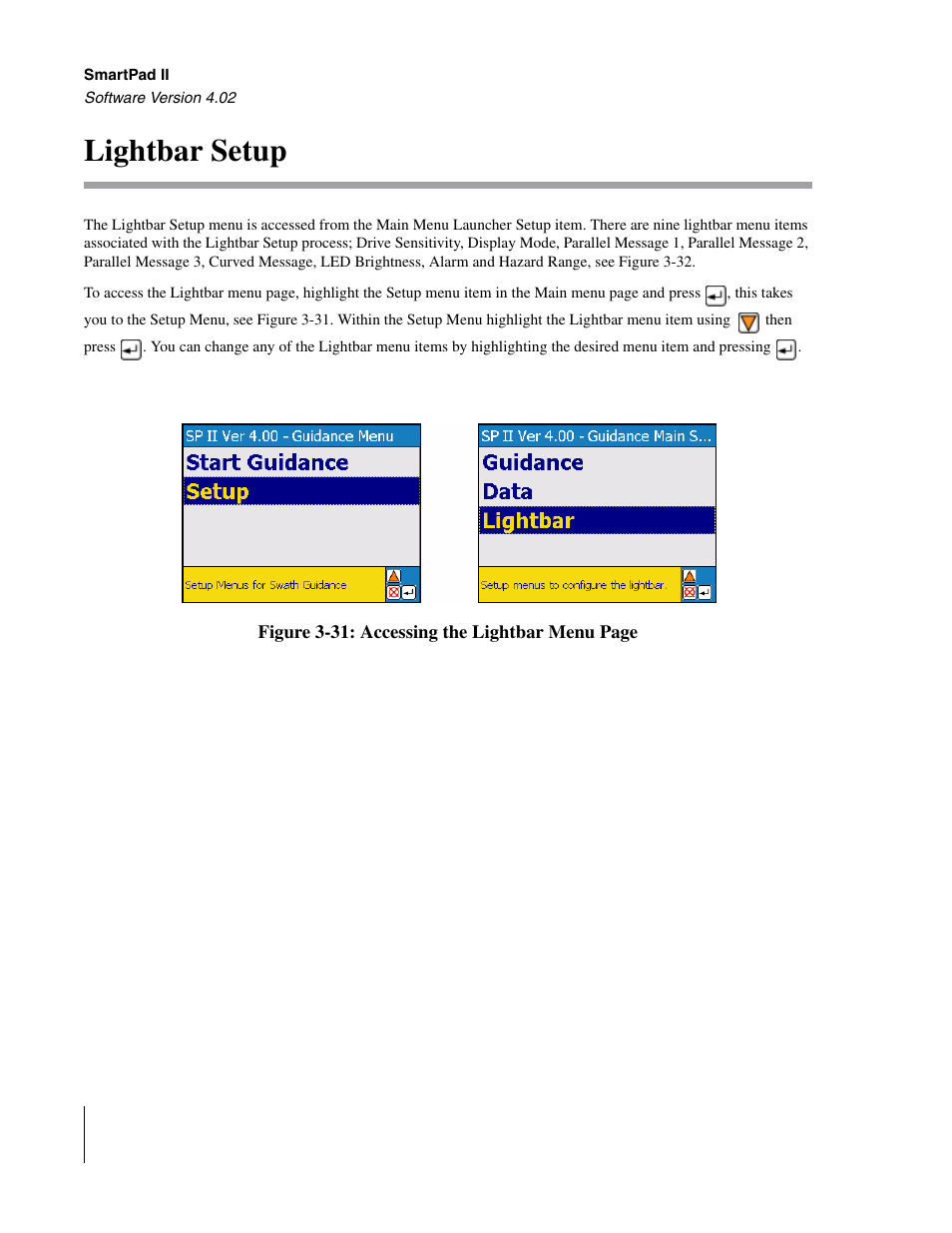 Lightbar setup | TeeJet GuideLine SmartPad II User Manual | Page 78 / 198
