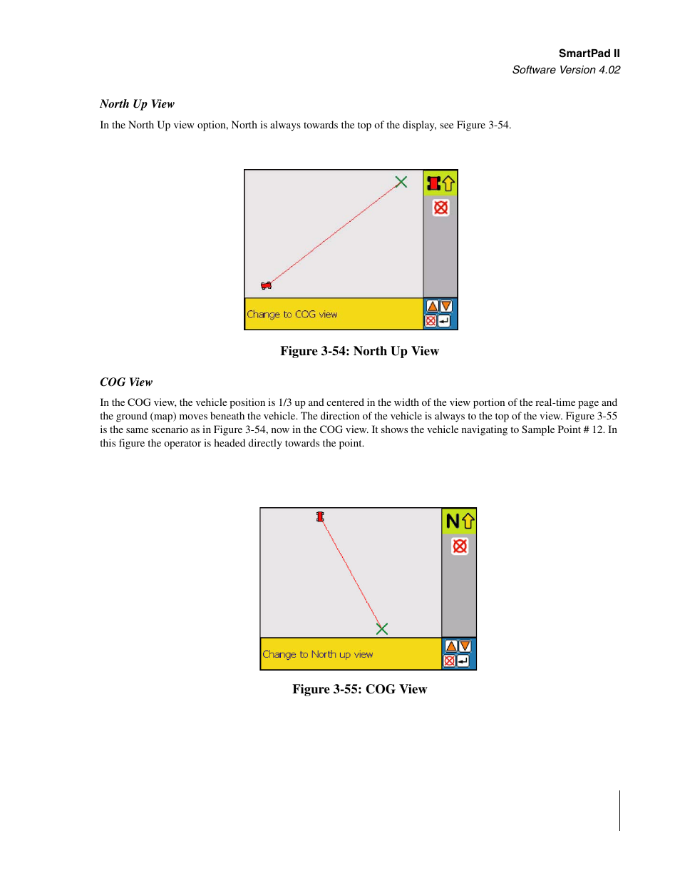 North up view, Cog view, North up view cog view | TeeJet GuideLine SmartPad II User Manual | Page 97 / 198