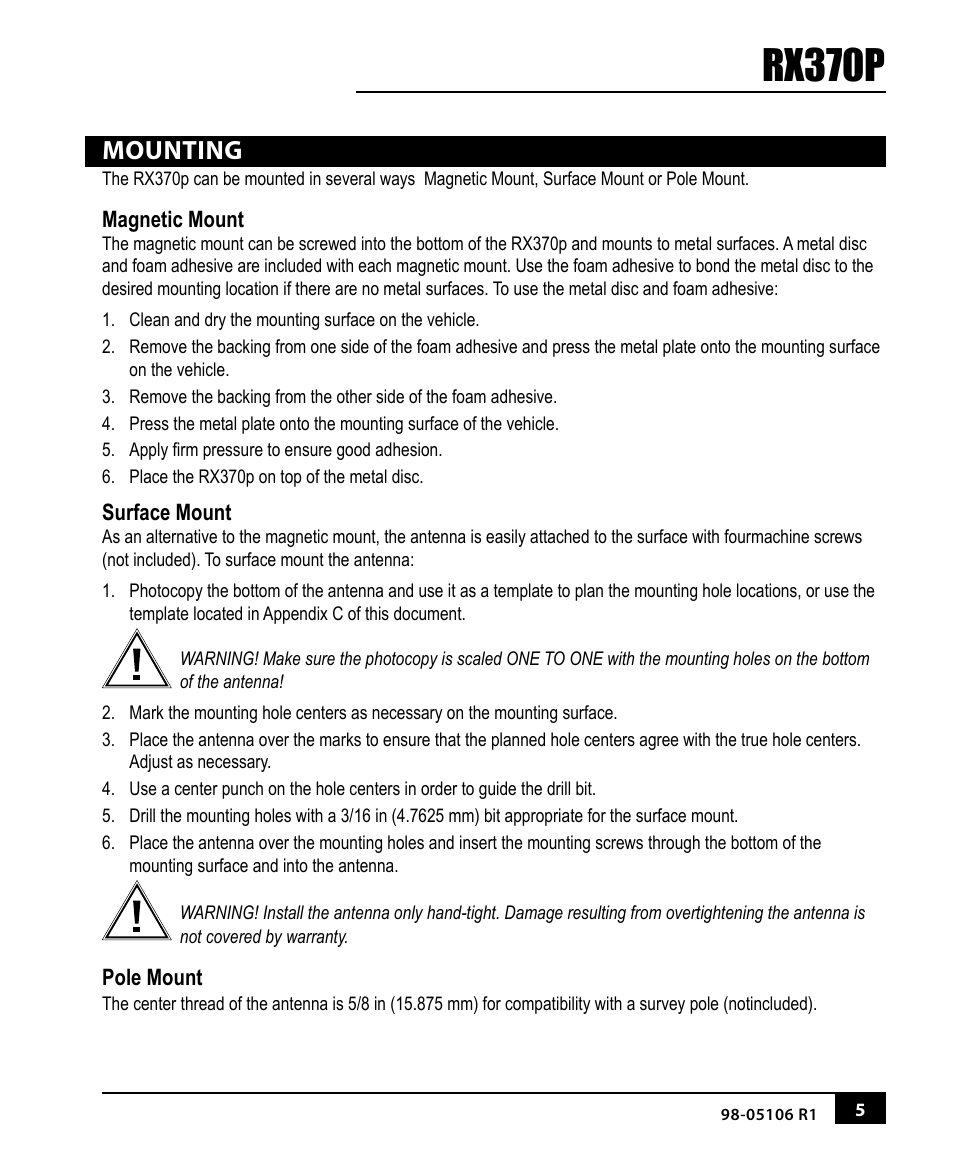 Rx370p, Mounting | TeeJet RX370p User Manual | Page 9 / 24