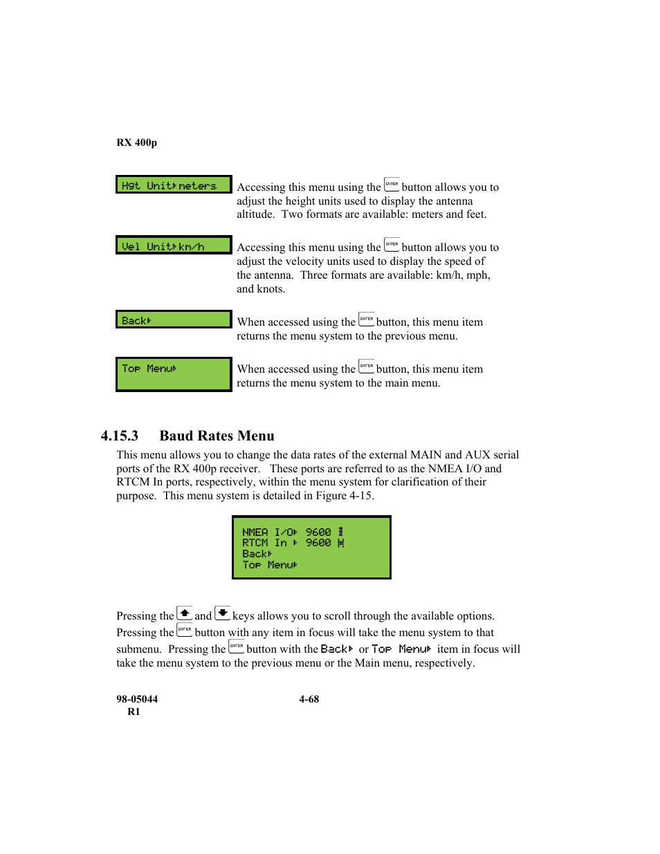 3 baud rates menu | TeeJet RX 400p User Manual | Page 110 / 151