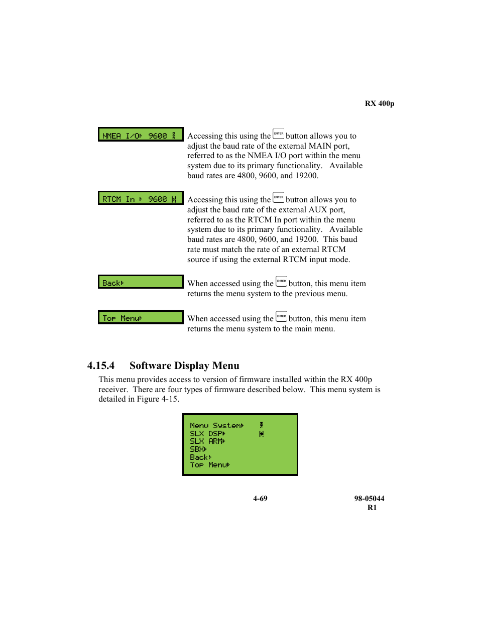 4 software display menu | TeeJet RX 400p User Manual | Page 111 / 151