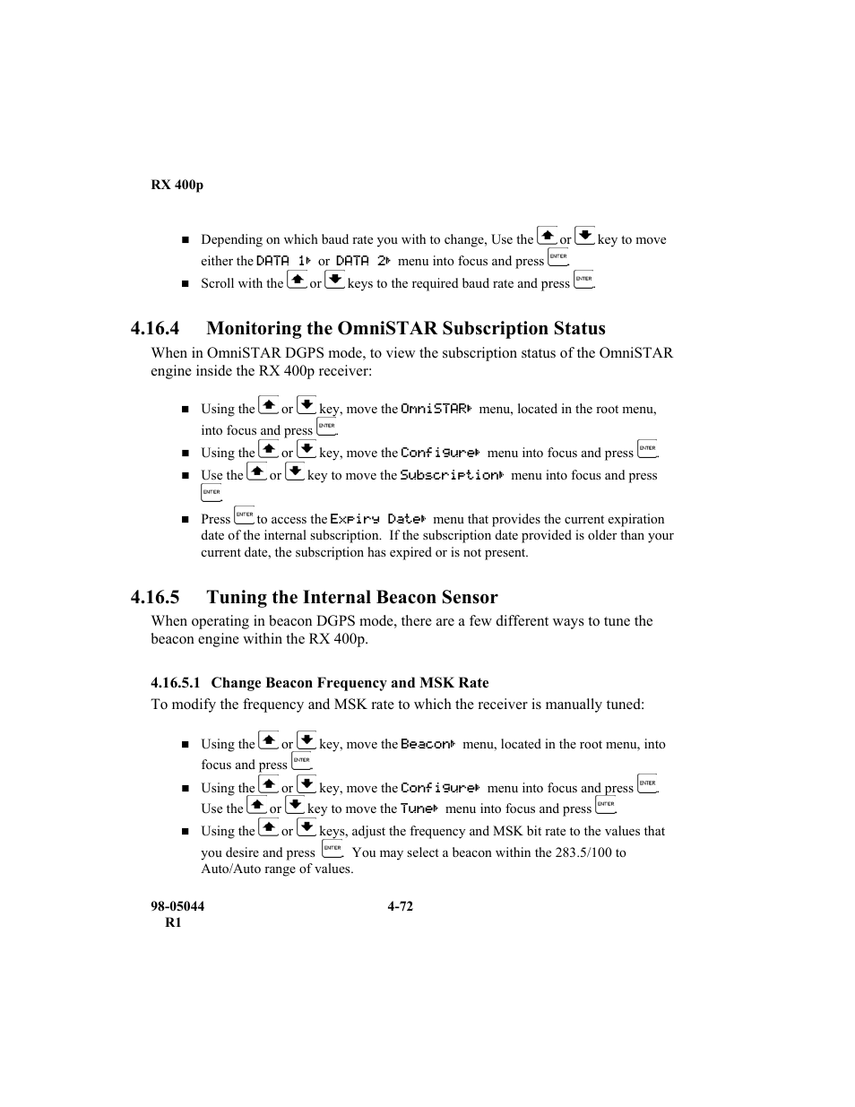 4 monitoring the omnistar subscription status, 5 tuning the internal beacon sensor | TeeJet RX 400p User Manual | Page 114 / 151