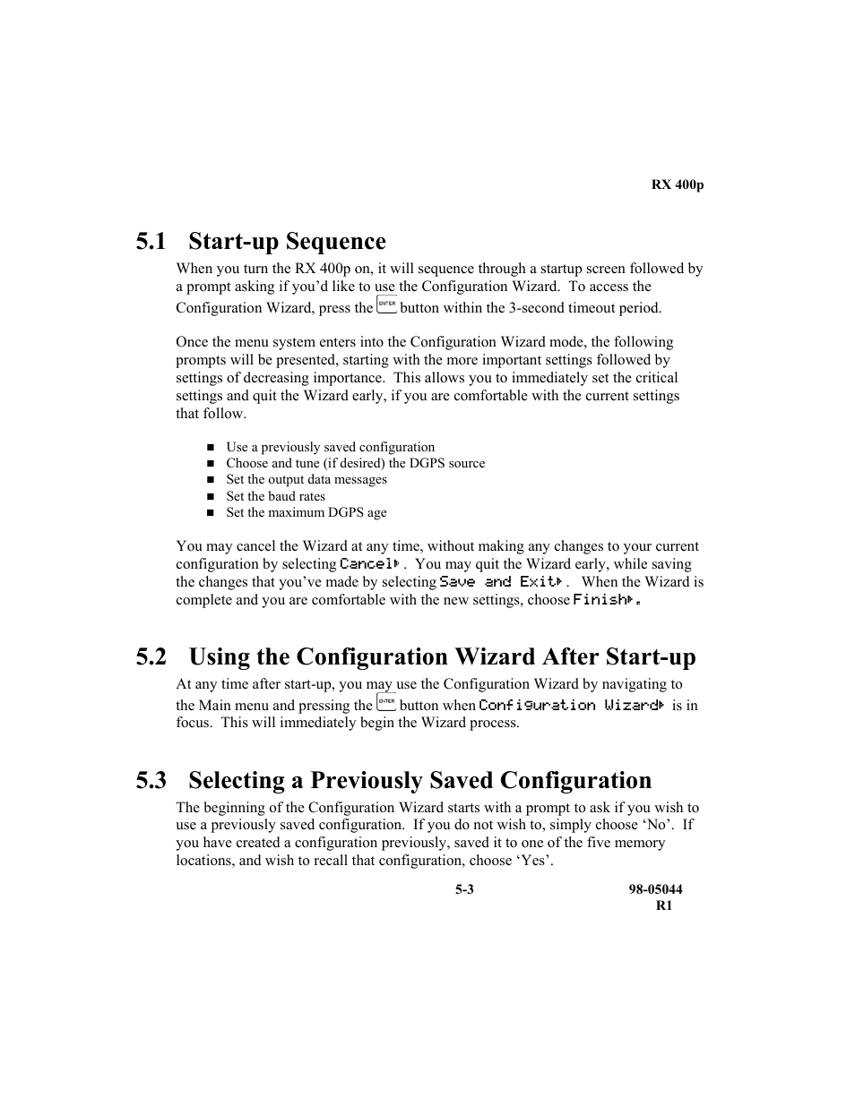 1 start-up sequence, 2 using the configuration wizard after start-up, 3 selecting a previously saved configuration | TeeJet RX 400p User Manual | Page 119 / 151