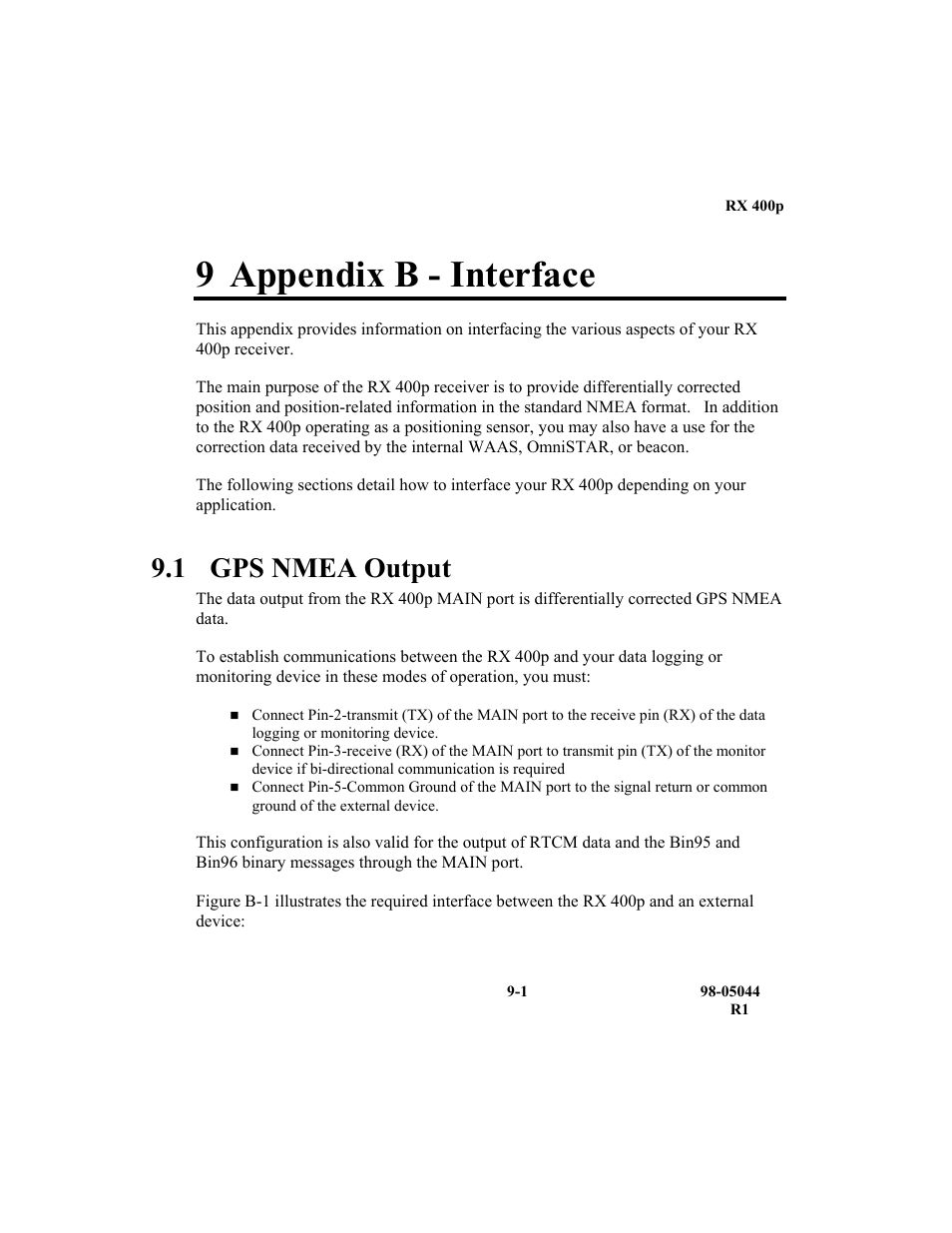 9 appendix b - interface, 1 gps nmea output | TeeJet RX 400p User Manual | Page 139 / 151