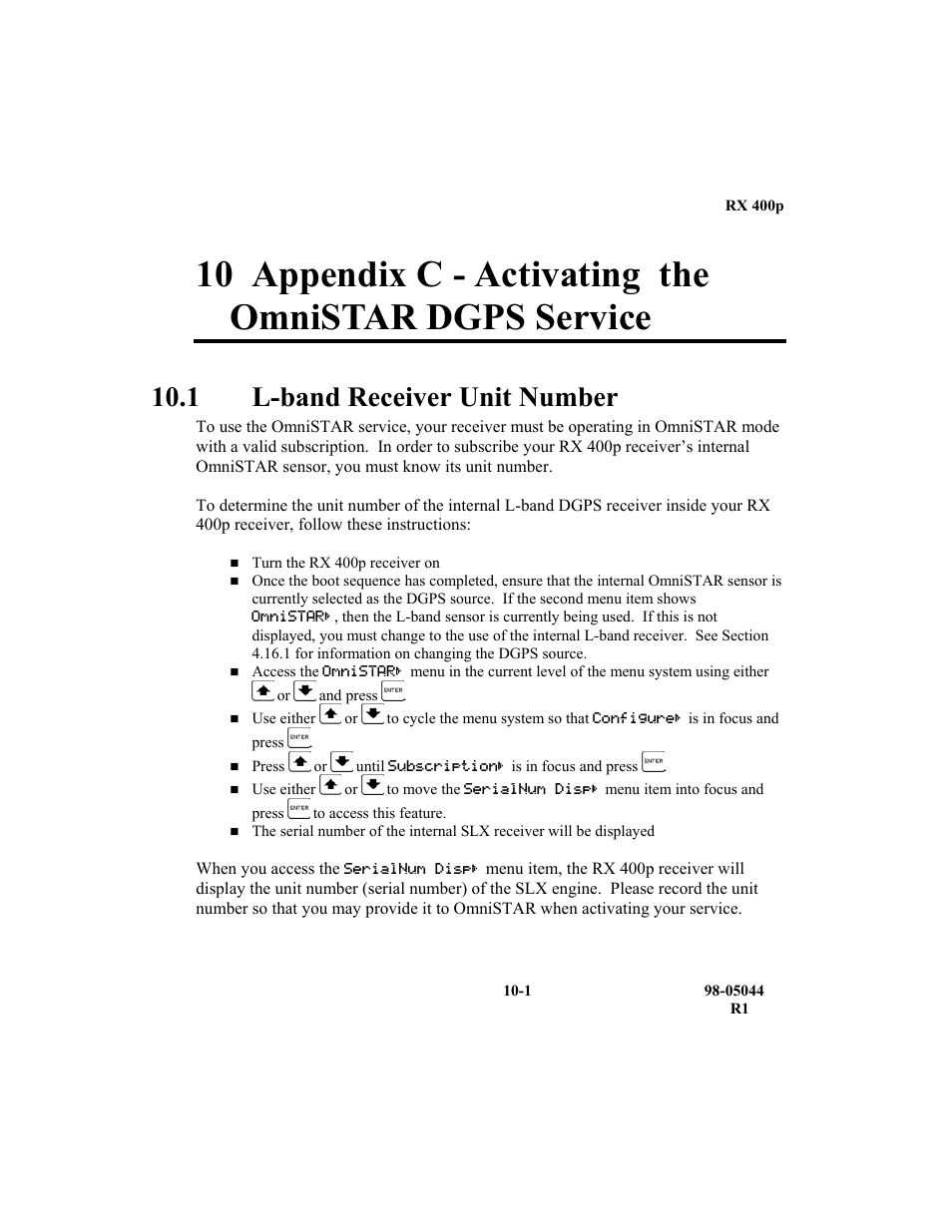 1 l-band receiver unit number | TeeJet RX 400p User Manual | Page 143 / 151