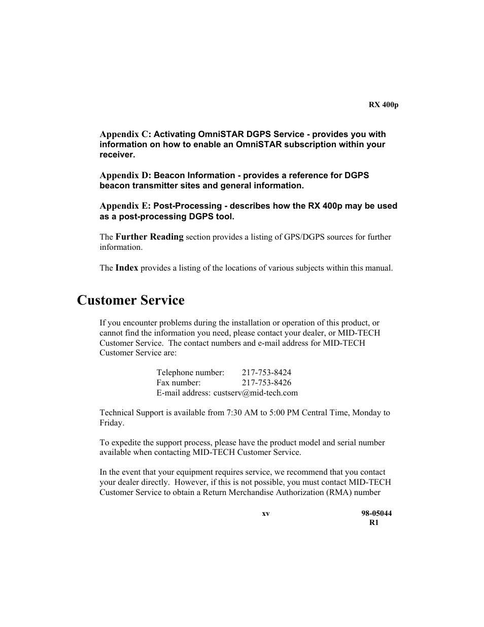 Customer service | TeeJet RX 400p User Manual | Page 17 / 151