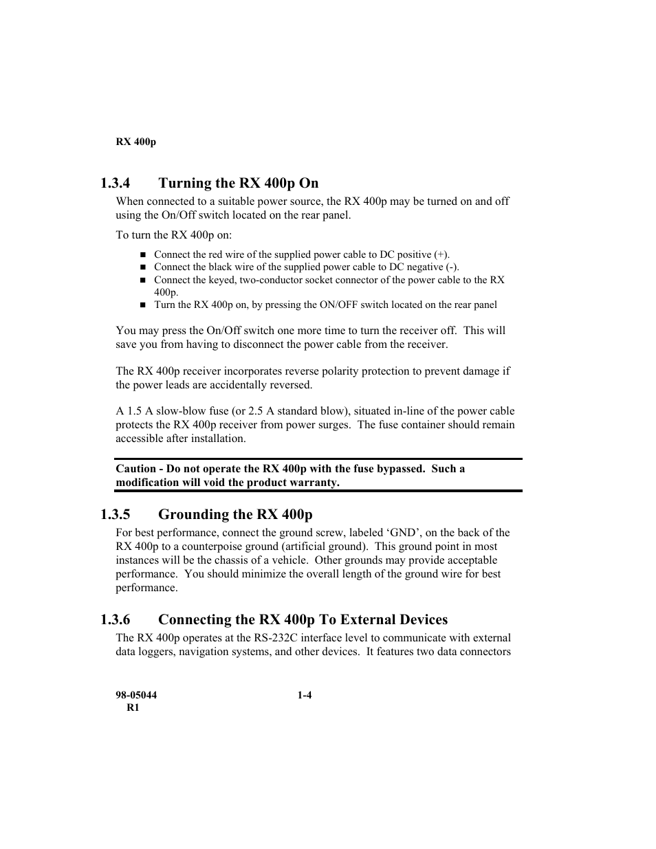 4 turning the rx 400p on, 5 grounding the rx 400p, 6 connecting the rx 400p to external devices | TeeJet RX 400p User Manual | Page 24 / 151
