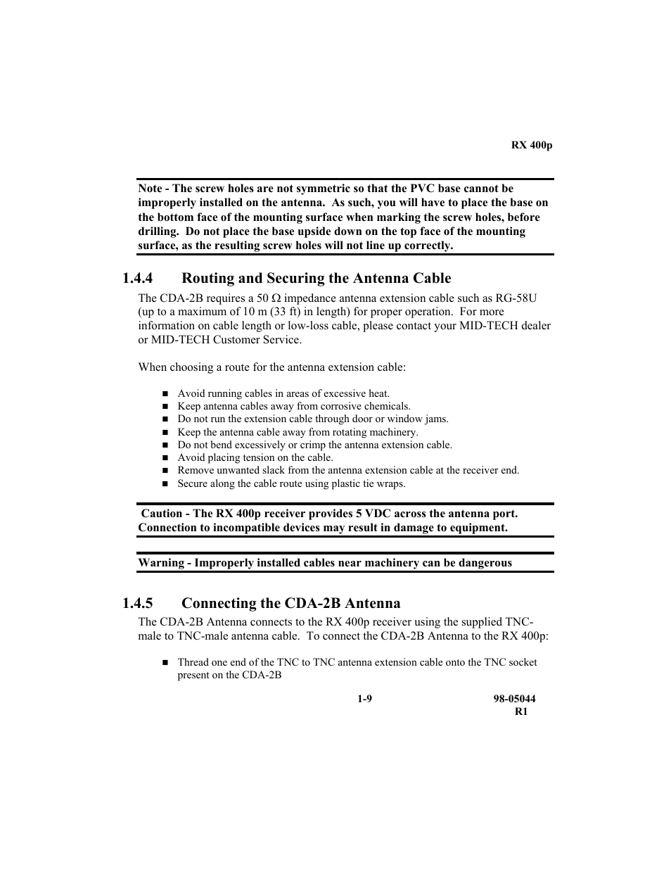 4 routing and securing the antenna cable, 5 connecting the cda-2b antenna | TeeJet RX 400p User Manual | Page 29 / 151