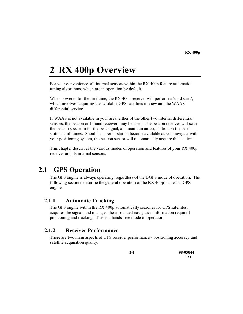 2 rx 400p overview, 1 gps operation | TeeJet RX 400p User Manual | Page 33 / 151