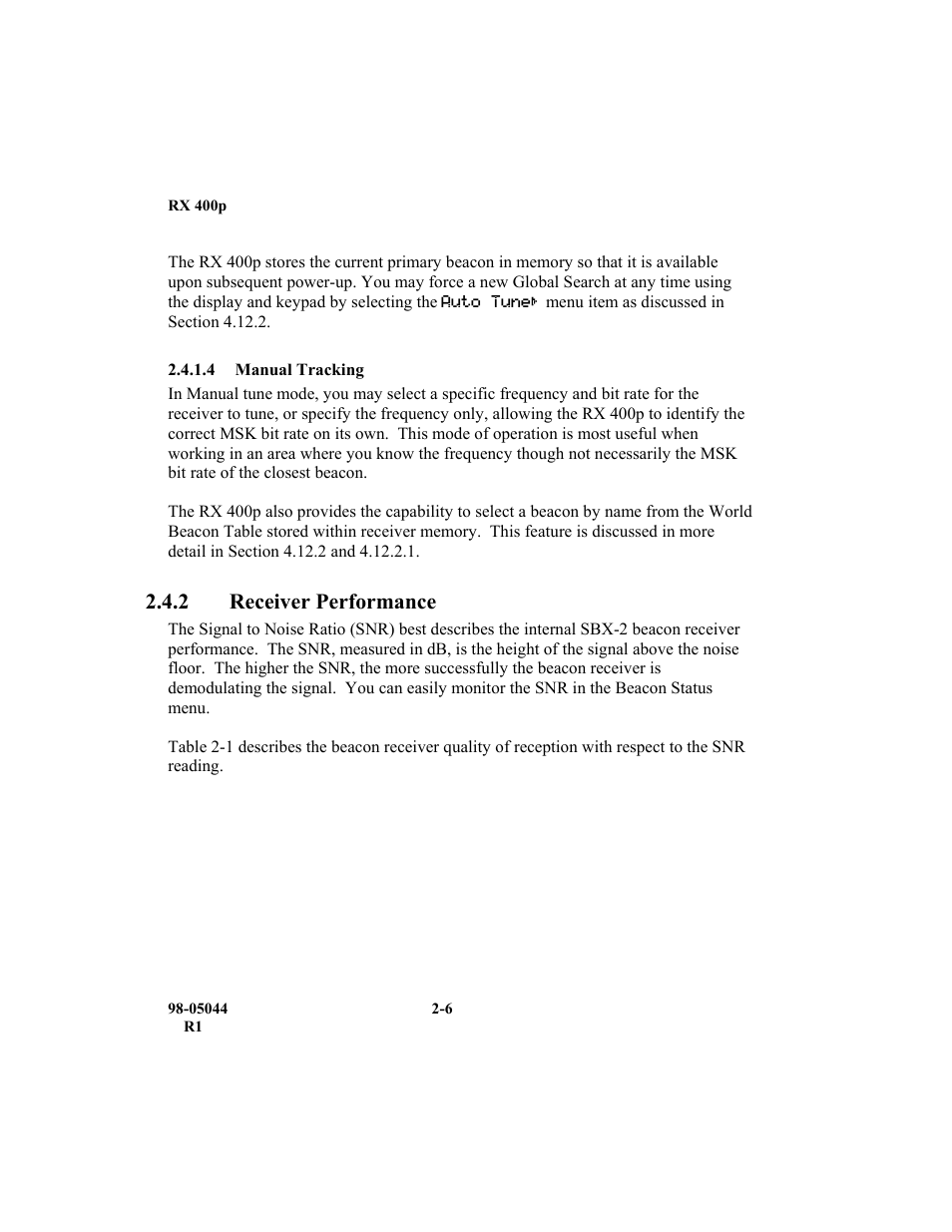 2 receiver performance | TeeJet RX 400p User Manual | Page 38 / 151