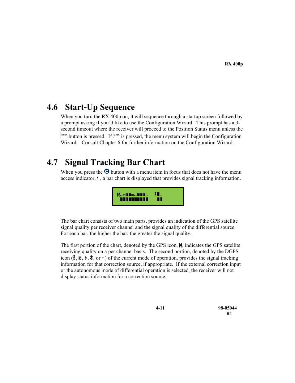 6 start-up sequence, 7 signal tracking bar chart | TeeJet RX 400p User Manual | Page 53 / 151