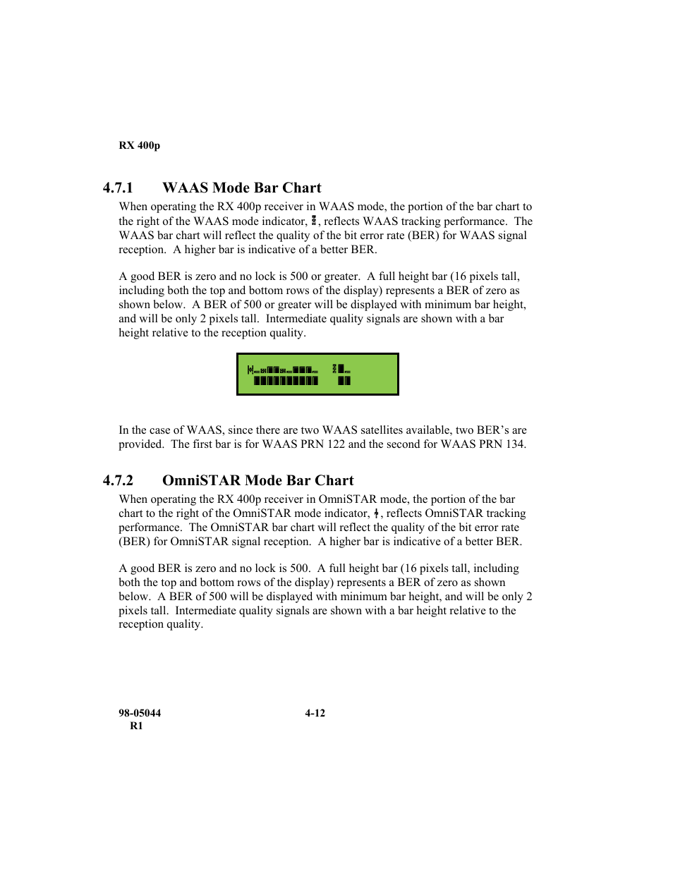 1 waas mode bar chart, 2 omnistar mode bar chart | TeeJet RX 400p User Manual | Page 54 / 151