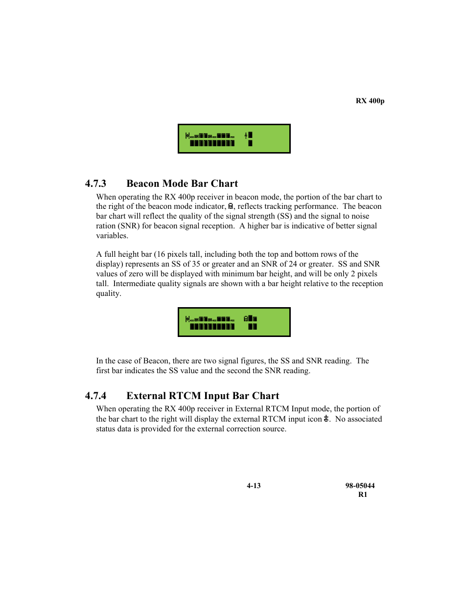 3 beacon mode bar chart, 4 external rtcm input bar chart | TeeJet RX 400p User Manual | Page 55 / 151