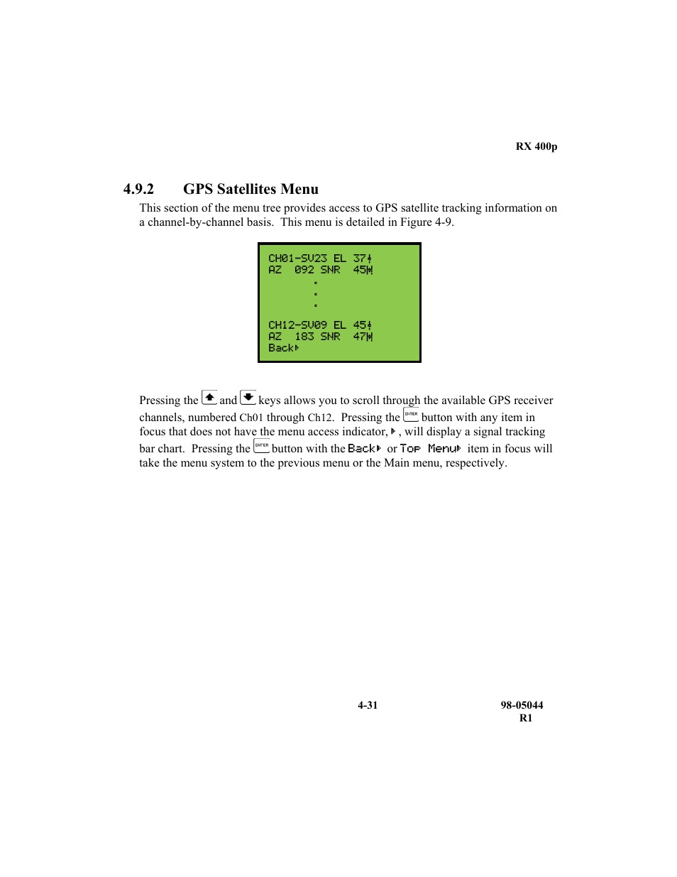 2 gps satellites menu | TeeJet RX 400p User Manual | Page 73 / 151
