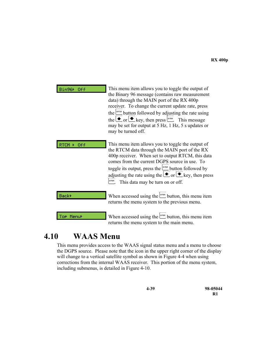 10 waas menu | TeeJet RX 400p User Manual | Page 81 / 151