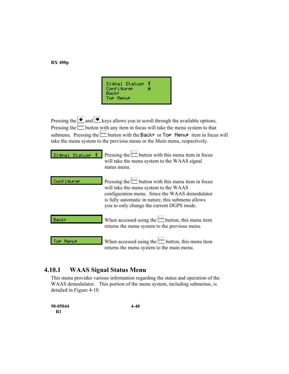 1 waas signal status menu | TeeJet RX 400p User Manual | Page 82 / 151