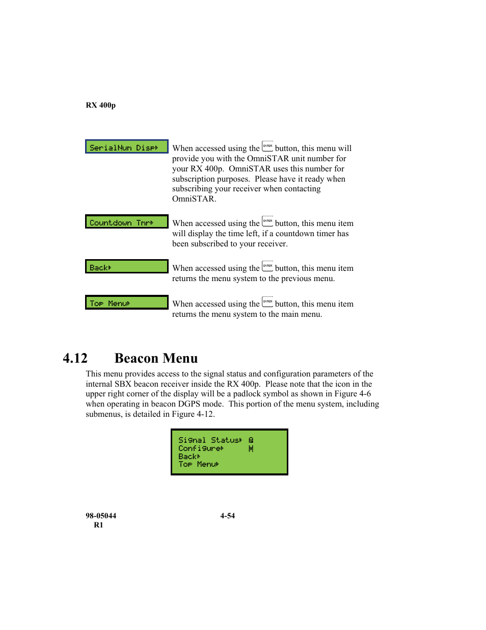 12 beacon menu | TeeJet RX 400p User Manual | Page 96 / 151