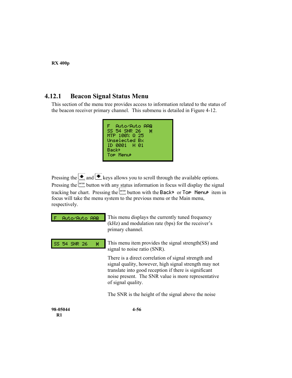 1 beacon signal status menu | TeeJet RX 400p User Manual | Page 98 / 151