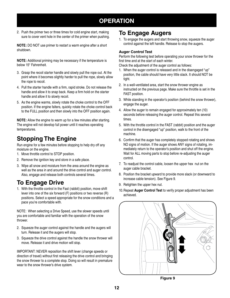 Operation, Stopping the engine | Craftsman 247.8879 User Manual | Page 12 / 60