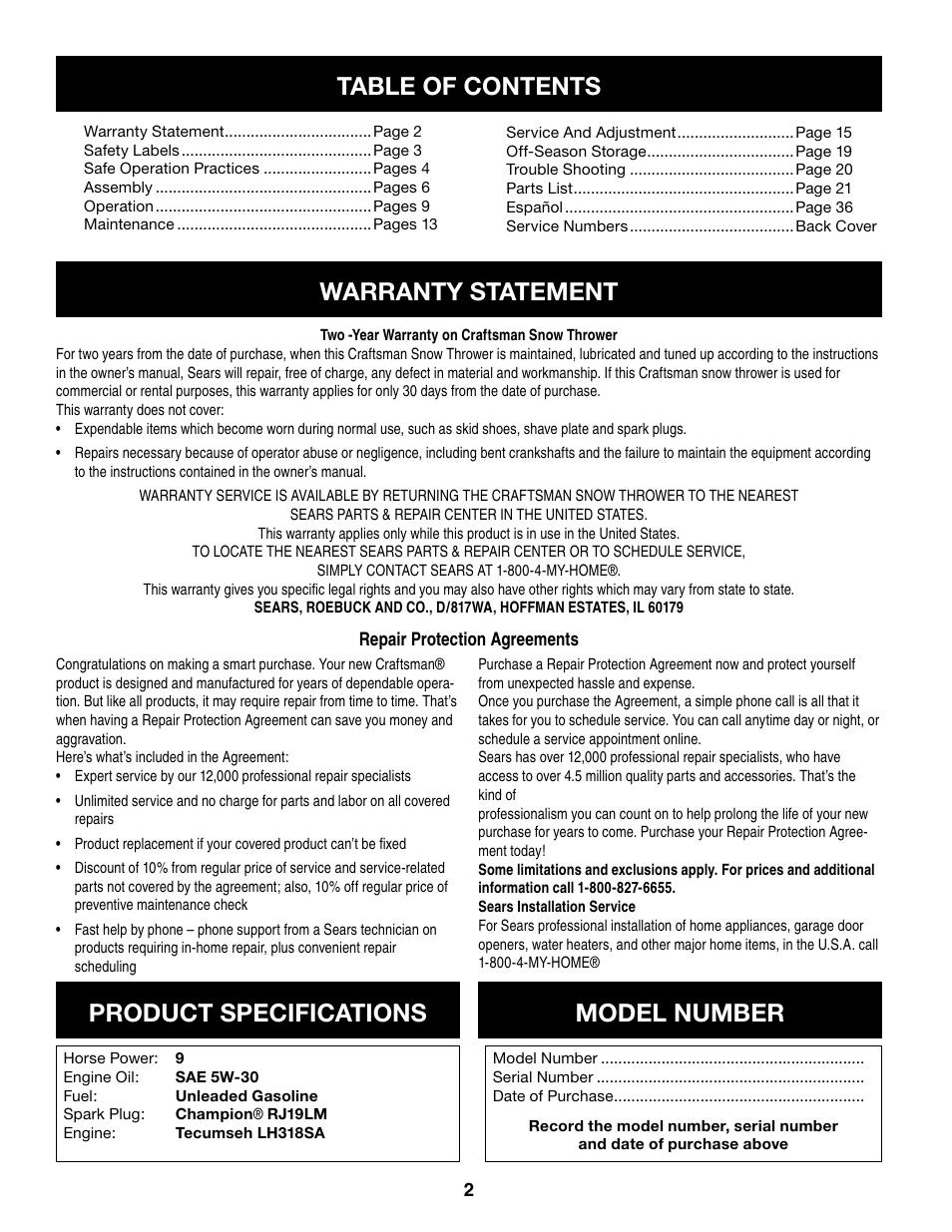 Craftsman 247.8879 User Manual | Page 2 / 60