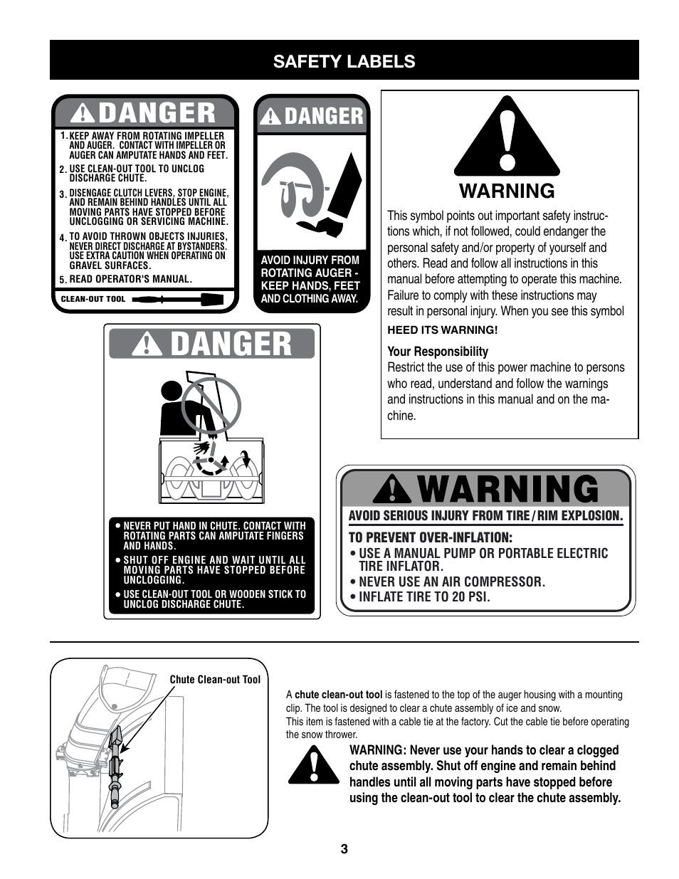 Warning, Safety labels | Craftsman 247.8879 User Manual | Page 3 / 60