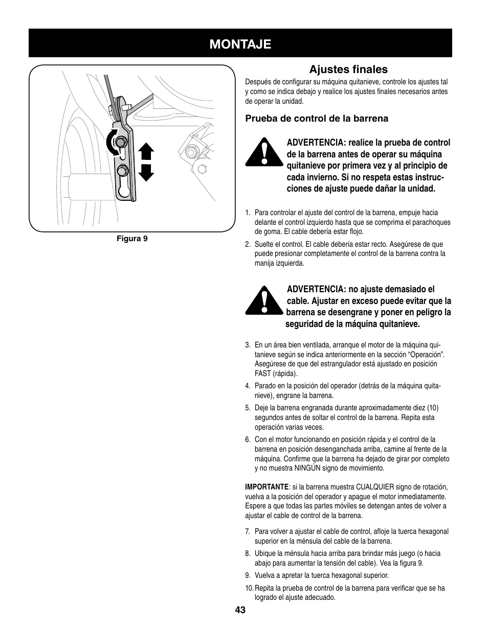 Montaje, Ajustes finales | Craftsman 247.8879 User Manual | Page 43 / 60