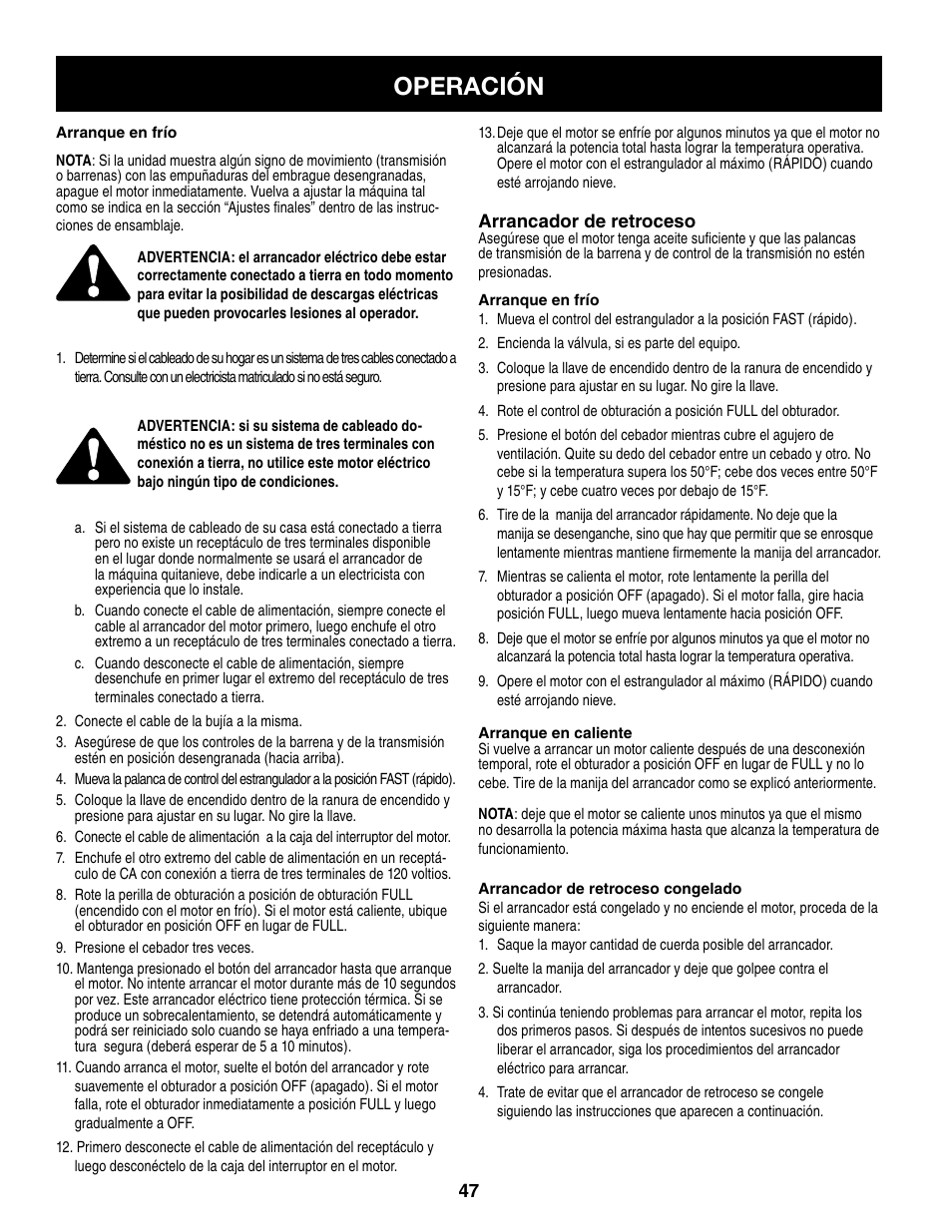 Operación | Craftsman 247.8879 User Manual | Page 47 / 60