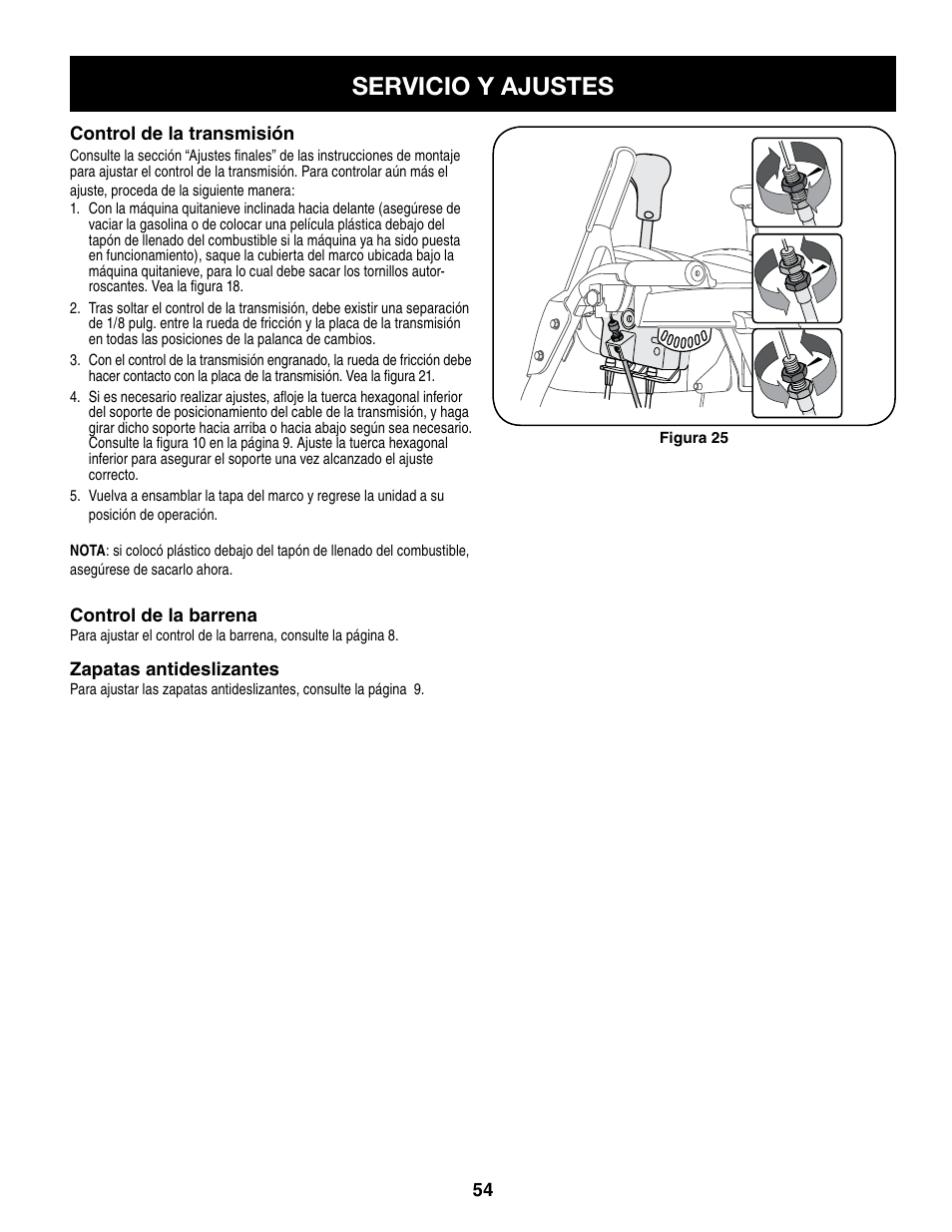 Servicio y ajustes | Craftsman 247.8879 User Manual | Page 54 / 60