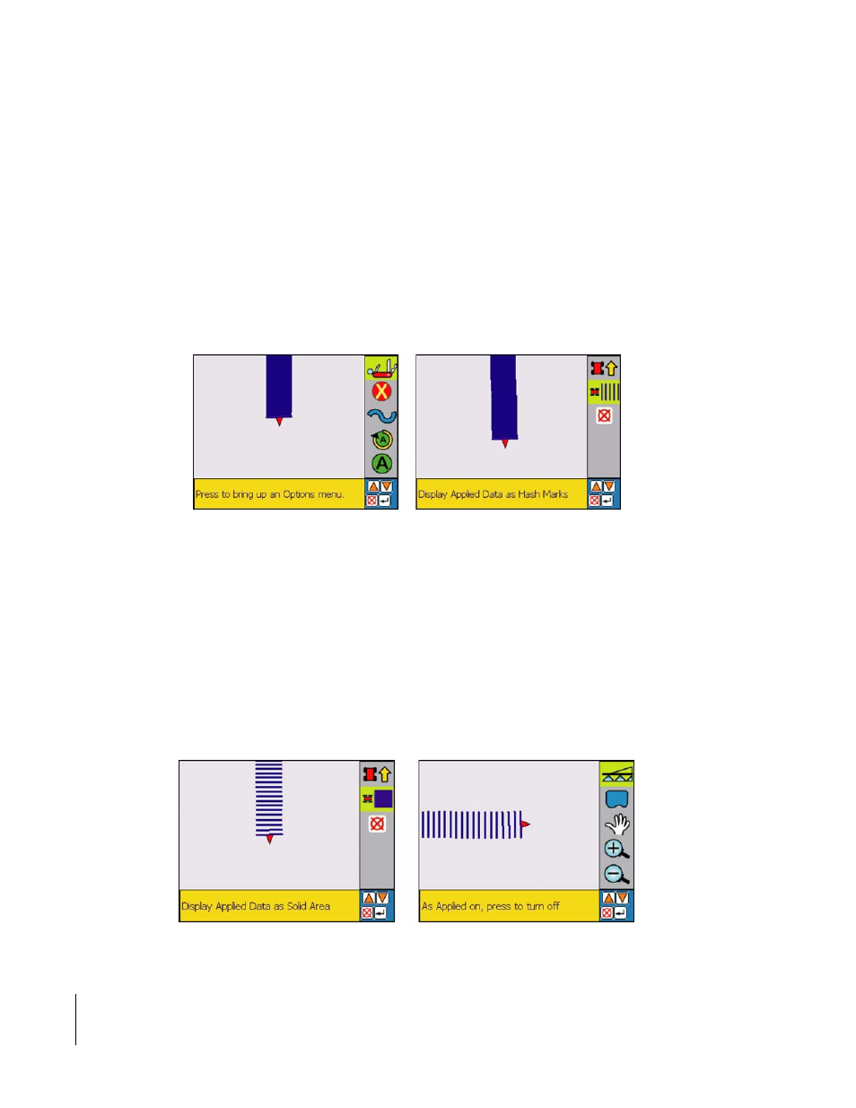 Real-time view options, Solid view, Spray boom view | Real-time view options solid view spray boom view | TeeJet SmartPad II User Guide User Manual | Page 96 / 204