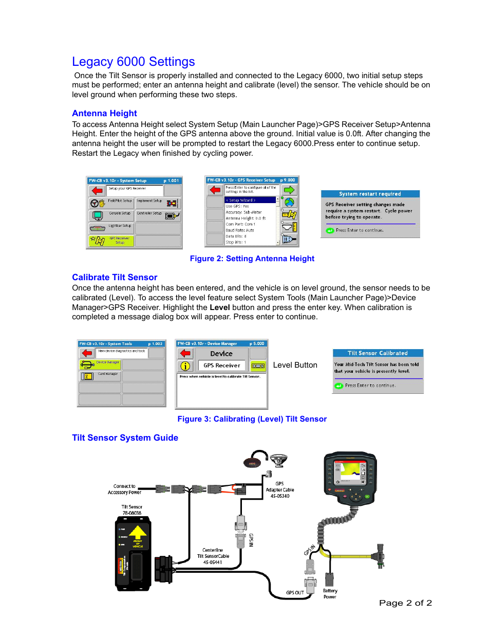 Legacy 6000 settings | TeeJet Tilt Compensation Module Guide_Legacy 6000 User Manual | Page 2 / 2