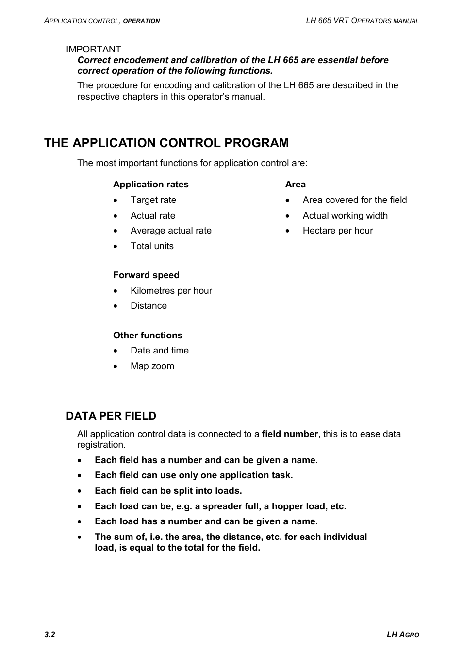 The application control program, Data per field | TeeJet LH665 VRT User Manual | Page 18 / 72