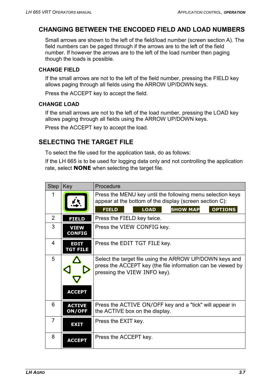 Change field change load, Selecting the target file | TeeJet LH665 VRT User Manual | Page 23 / 72
