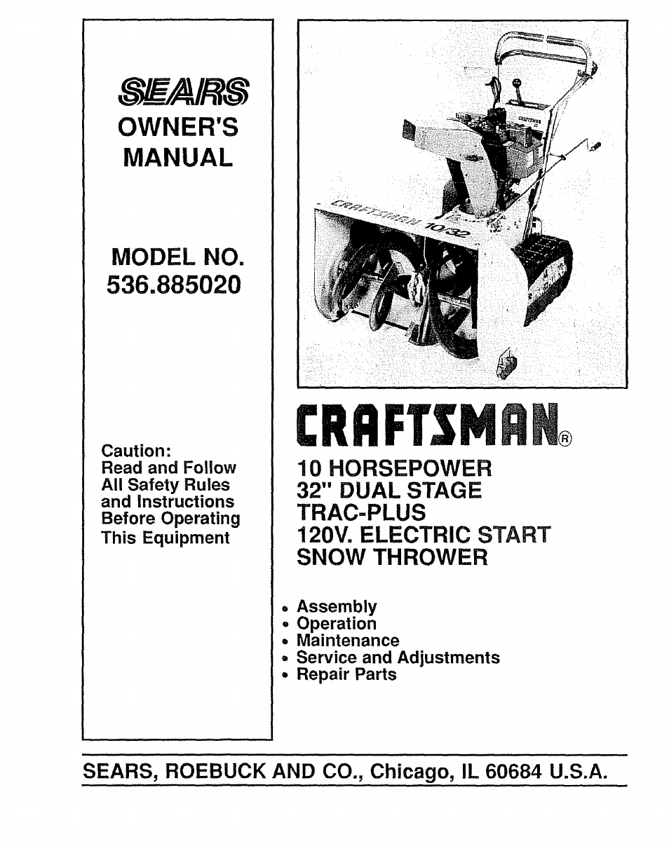 Craftsman 536.885020 User Manual | 44 pages