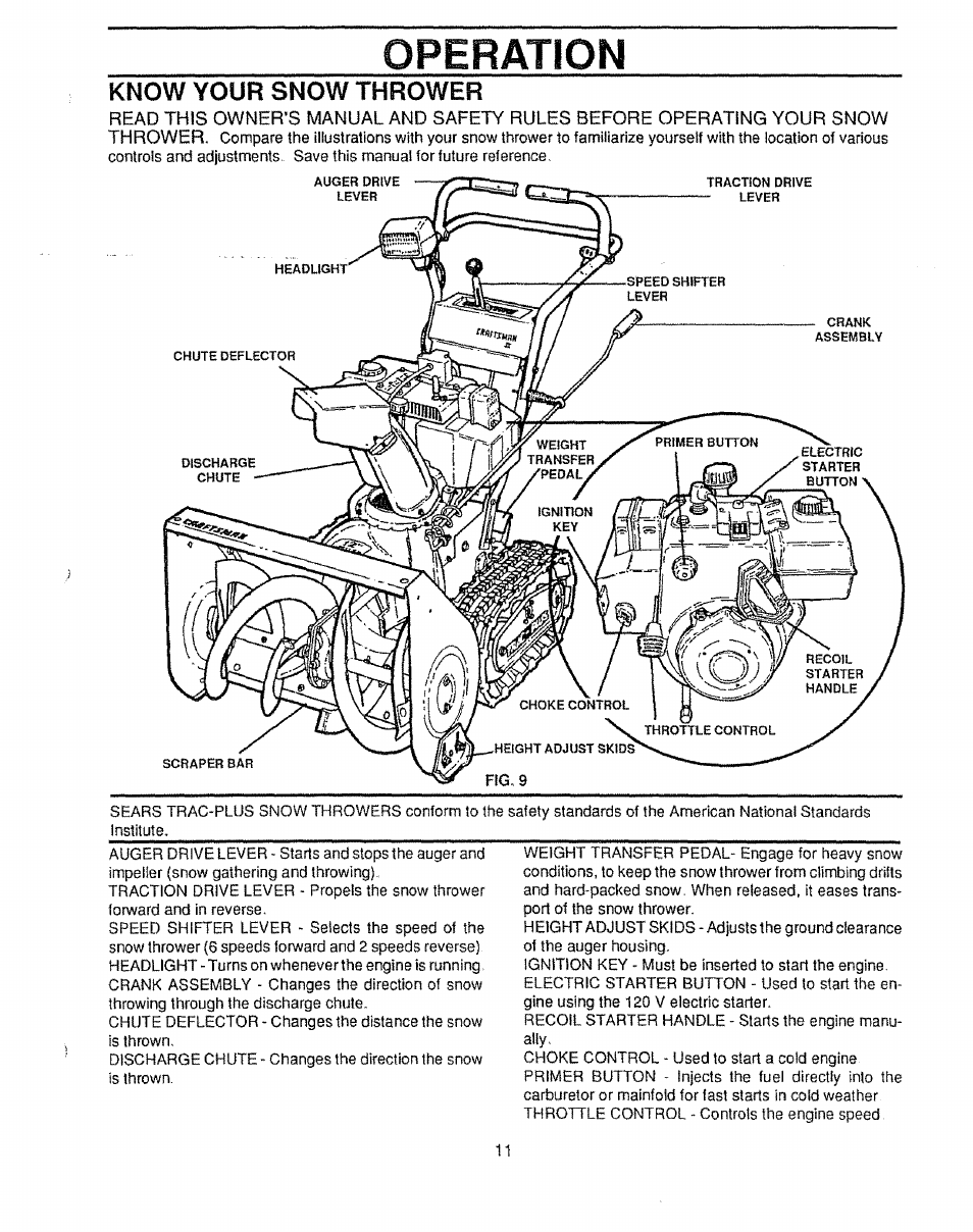 Operation, Know your snow thrower | Craftsman 536.885020 User Manual | Page 11 / 44