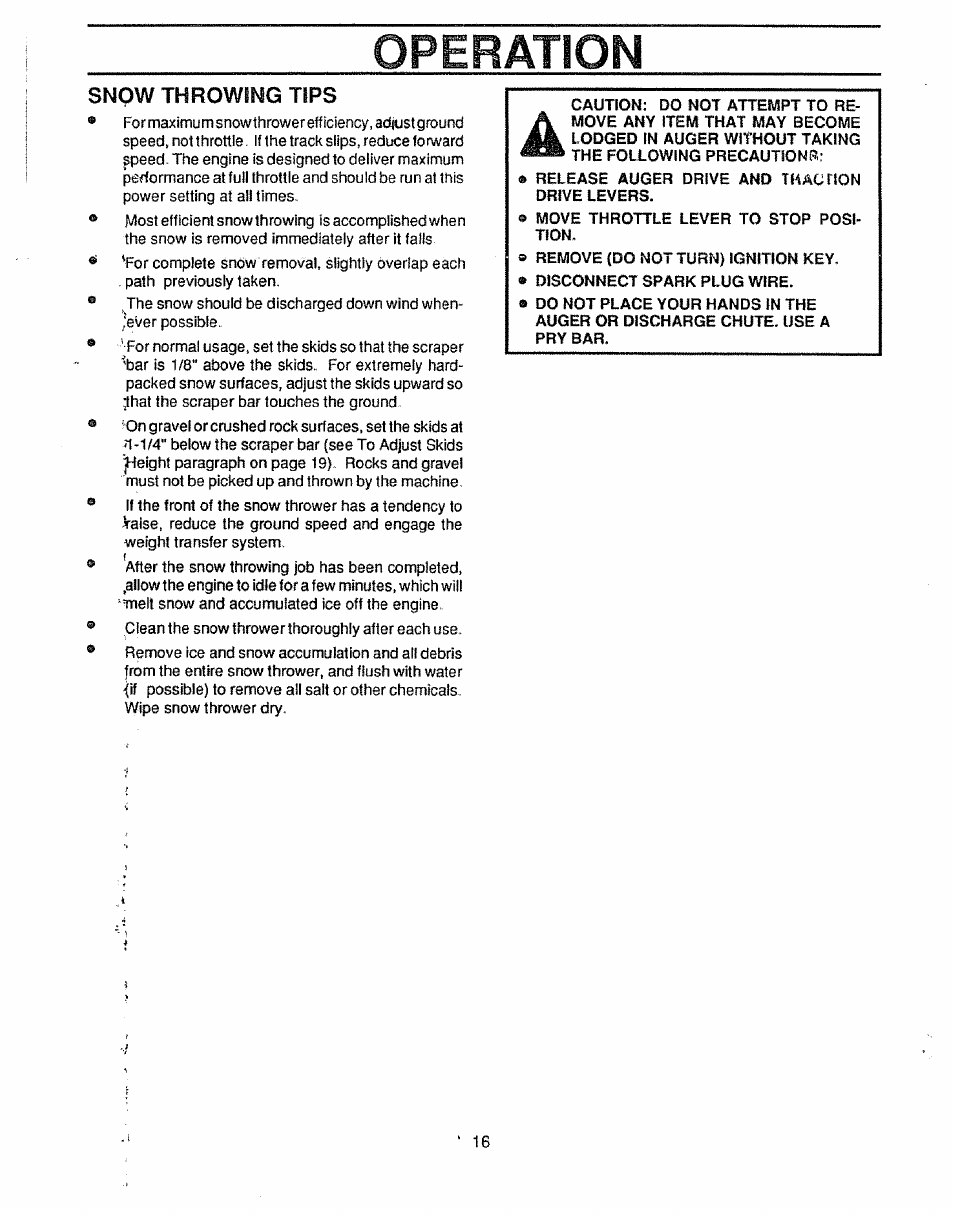 Snow throwing tips, Operation | Craftsman 536.885020 User Manual | Page 16 / 44