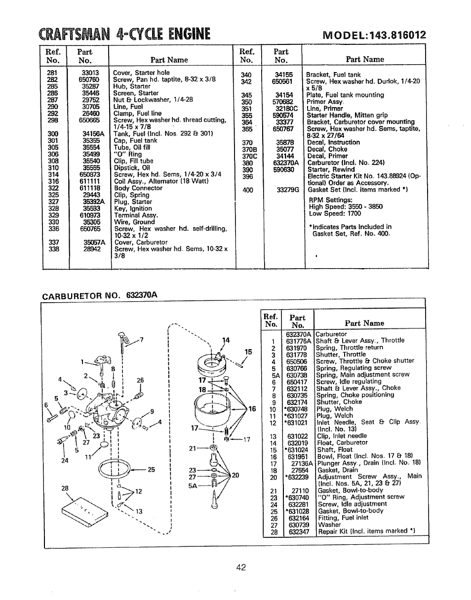 Craftsman 4-cyai engine, J i t « p i | Craftsman 536.885020 User Manual | Page 42 / 44