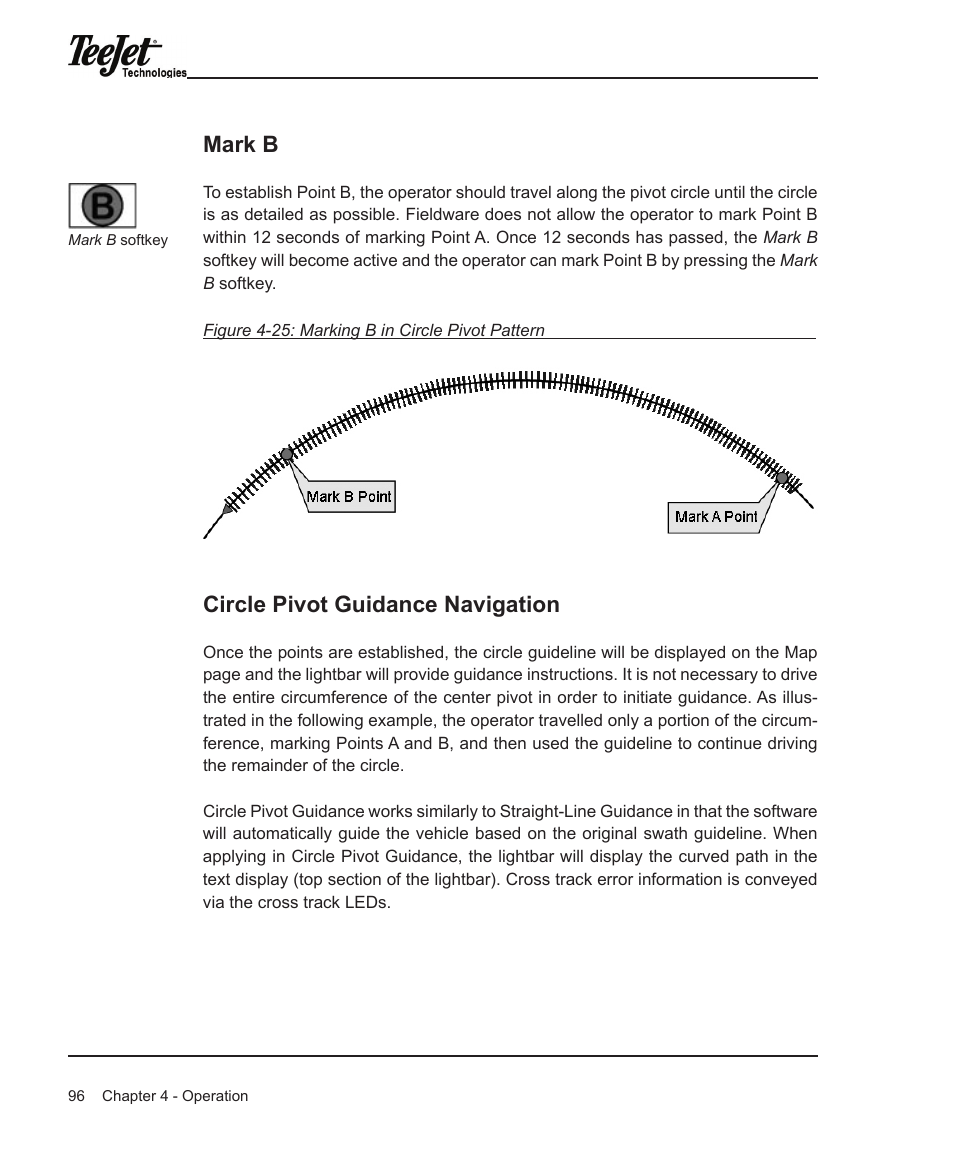 Mark b, Circle pivot guidance navigation | TeeJet Legacy 6000 Manual User Manual | Page 101 / 159
