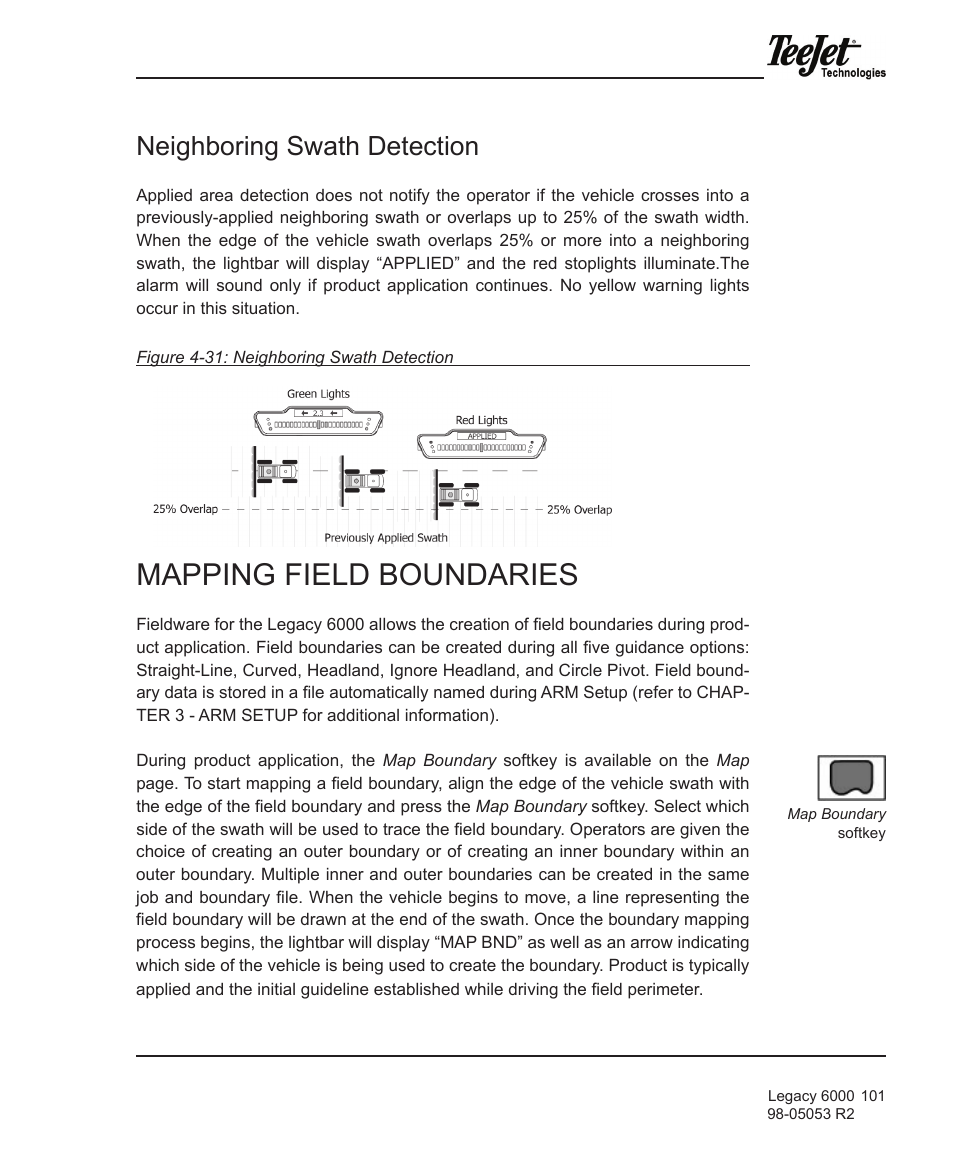 Mapping field boundaries, Neighboring swath detection | TeeJet Legacy 6000 Manual User Manual | Page 106 / 159