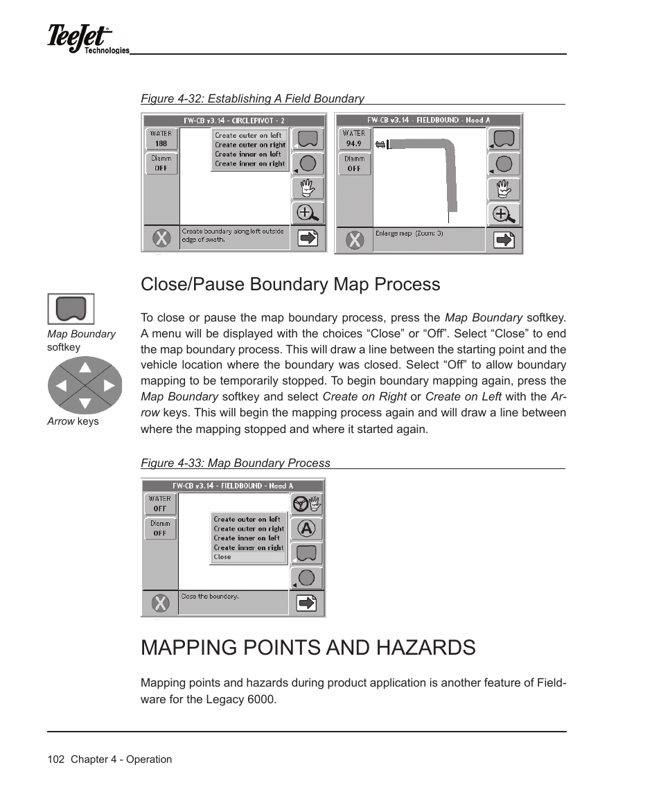 Mapping points and hazards, Close/pause boundary map process | TeeJet Legacy 6000 Manual User Manual | Page 107 / 159