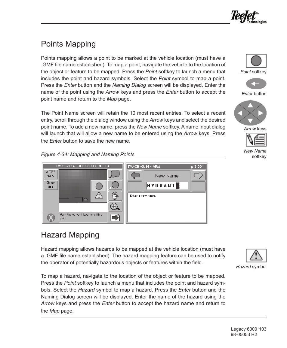 Points mapping, Hazard mapping | TeeJet Legacy 6000 Manual User Manual | Page 108 / 159