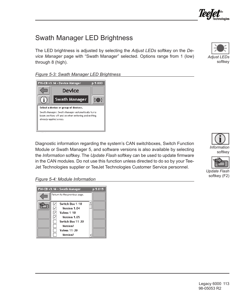 Swath manager led brightness | TeeJet Legacy 6000 Manual User Manual | Page 118 / 159