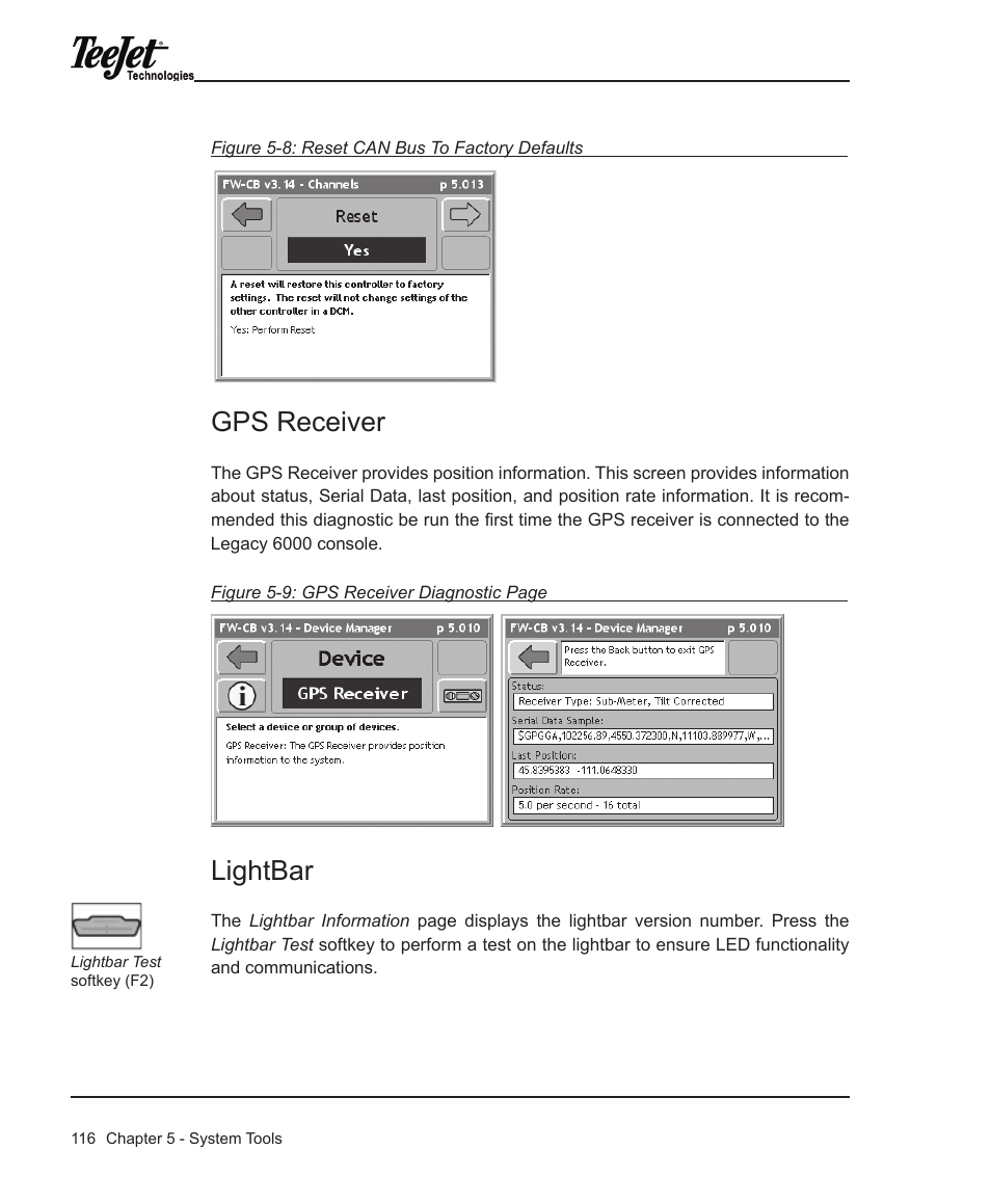 Gps receiver, Lightbar | TeeJet Legacy 6000 Manual User Manual | Page 121 / 159