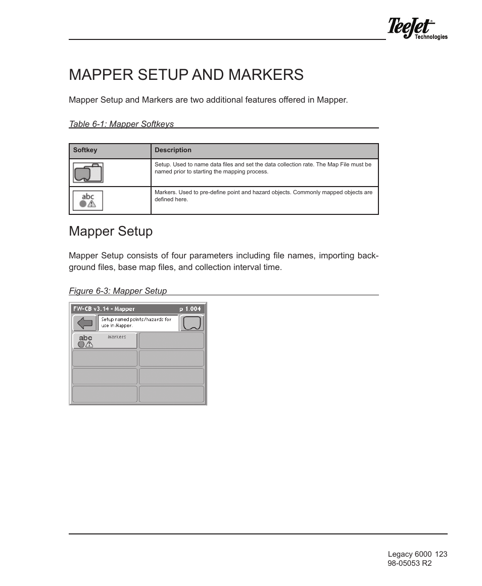 Mapper setup and markers, Mapper setup | TeeJet Legacy 6000 Manual User Manual | Page 128 / 159