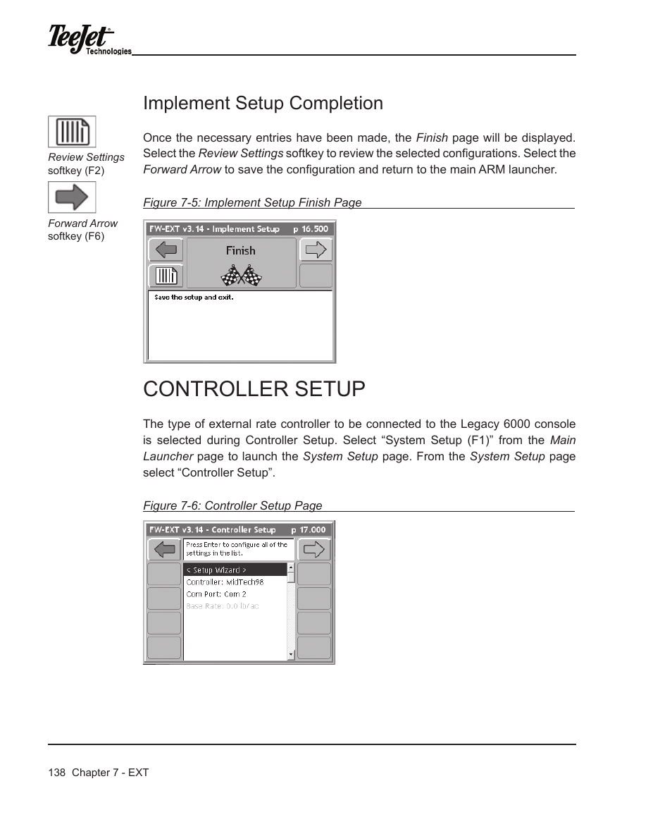 Controller setup, Implement setup completion | TeeJet Legacy 6000 Manual User Manual | Page 143 / 159