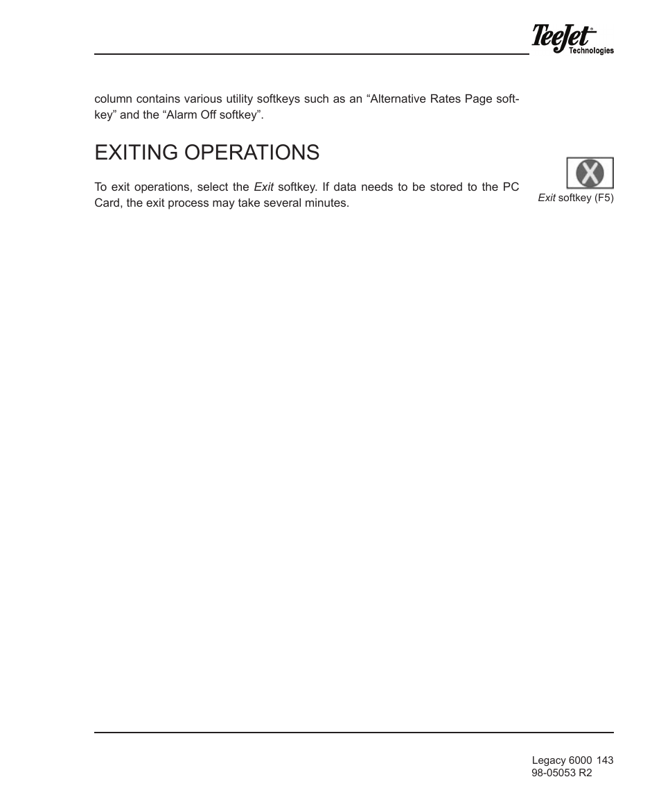 Exiting operations | TeeJet Legacy 6000 Manual User Manual | Page 148 / 159
