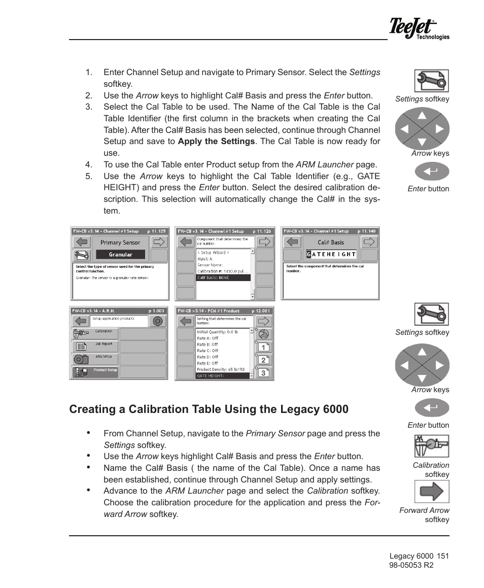 Creating a calibration table using the legacy 6000 | TeeJet Legacy 6000 Manual User Manual | Page 156 / 159