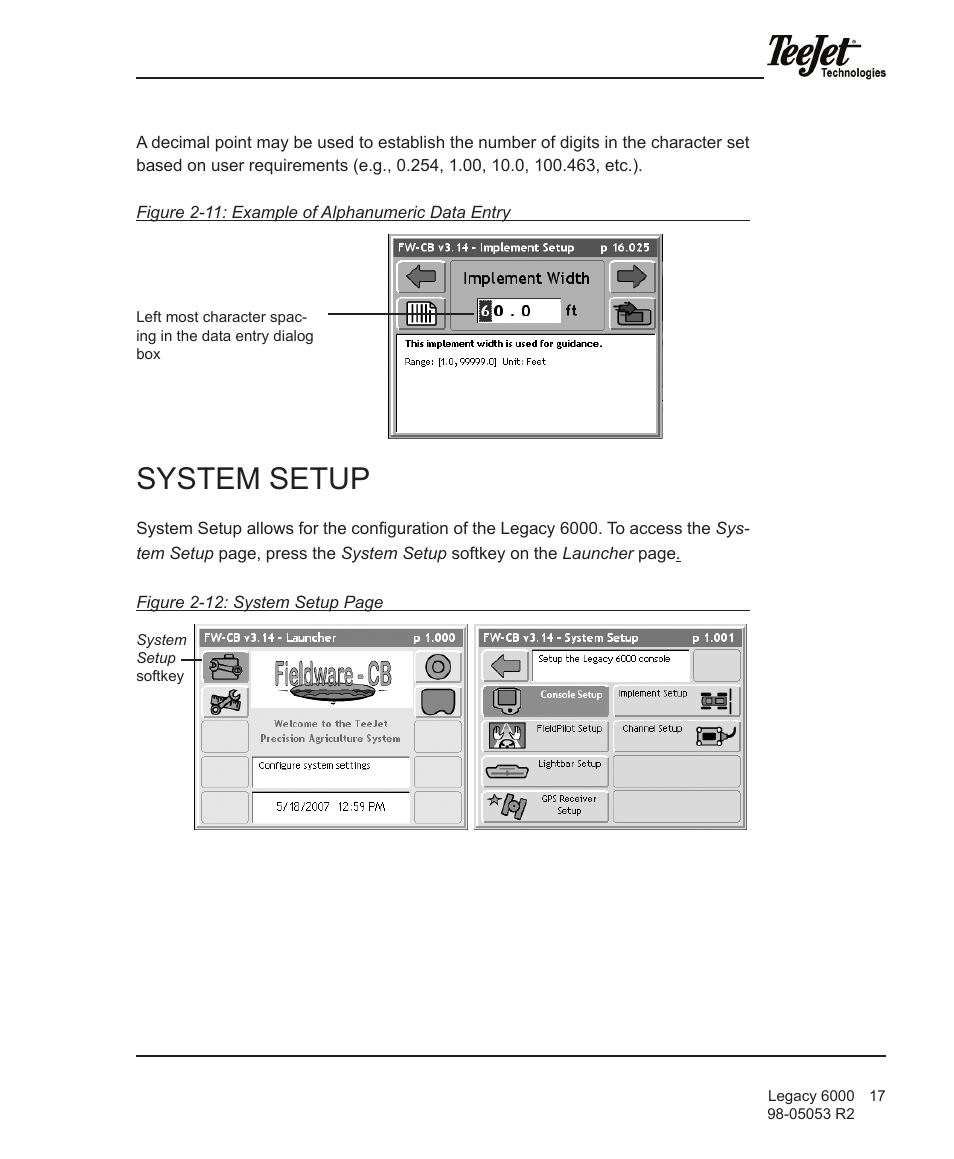 System setup | TeeJet Legacy 6000 Manual User Manual | Page 22 / 159