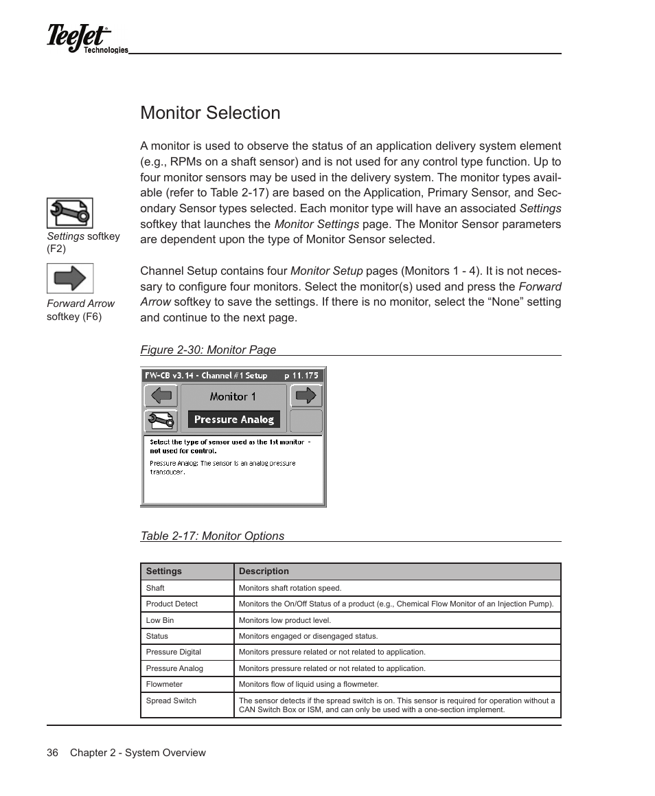 Monitor selection | TeeJet Legacy 6000 Manual User Manual | Page 41 / 159
