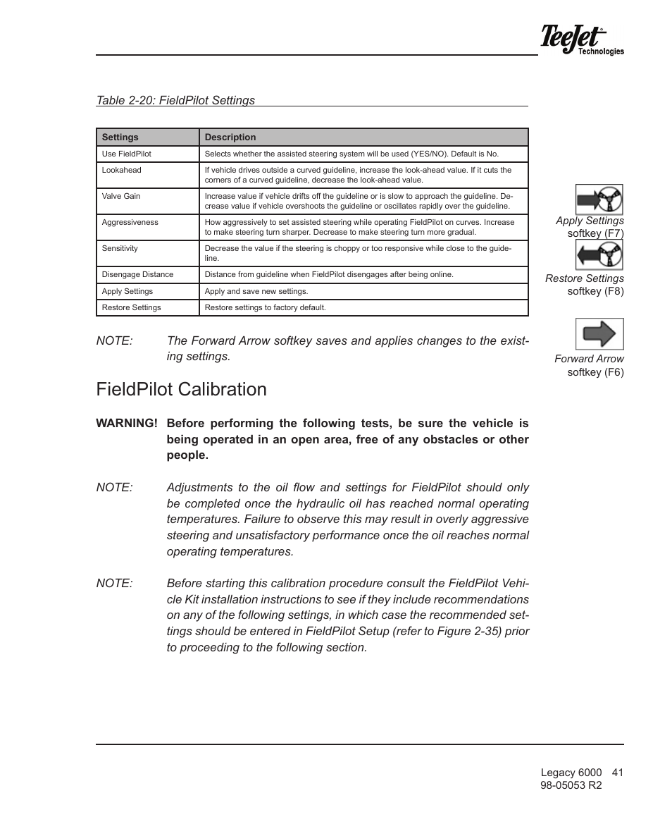 Fieldpilot calibration | TeeJet Legacy 6000 Manual User Manual | Page 46 / 159