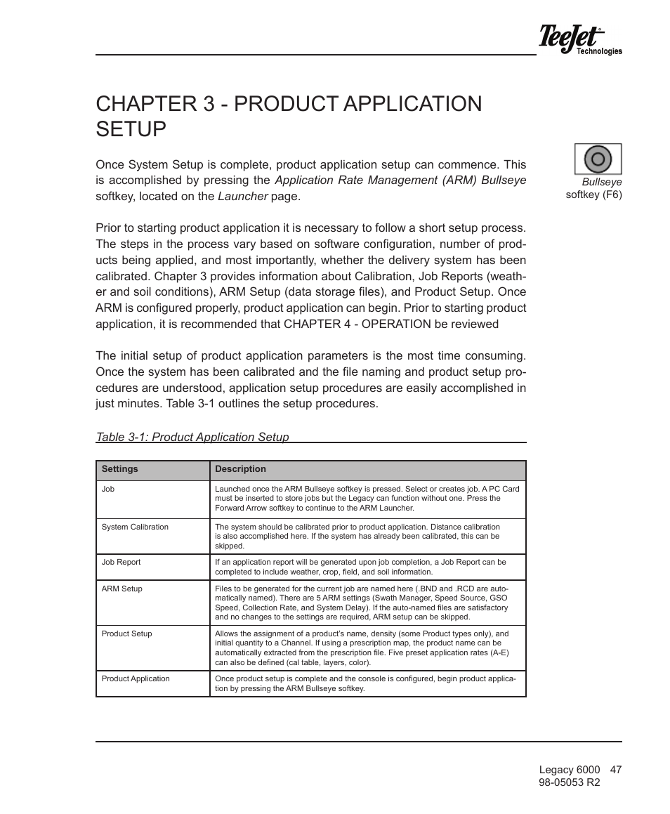 Chapter 3 - product application setup | TeeJet Legacy 6000 Manual User Manual | Page 52 / 159